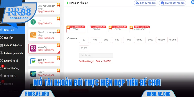 Xổ Số RR88 - Thiên Đường May Mắn Và Nhận Thưởng Khủng 9 Mở tài khoản RR88 rồi thực hiện nạp tiền để chơi