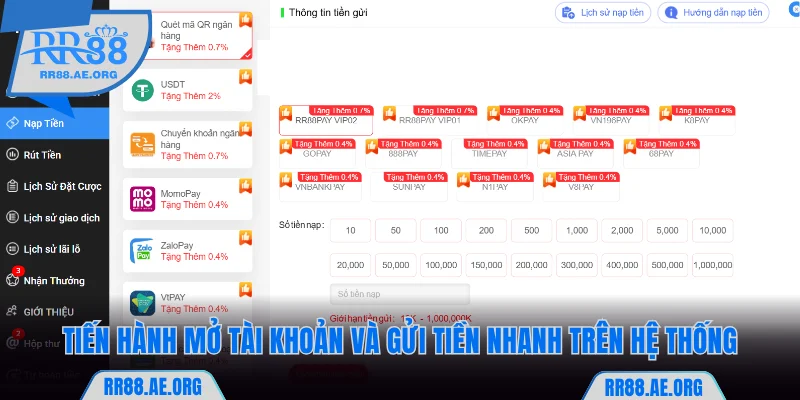 Khám Phá Thể Thao RR88 Thiên Đường Cược Nhiều Cảm Xúc 9 Tiến hành mở tài khoản RR88 và gửi tiền nhanh trên hệ thống