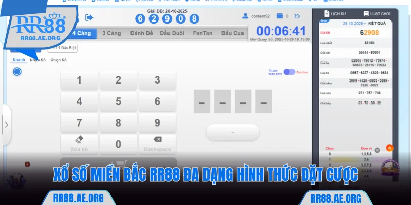 Xổ Số Miền Bắc RR88 Với Tỷ Lệ Cược 1 Ăn 97.5 Uy Tín 6 Xổ số miền Bắc RR88 đa dạng hình thức đặt cược